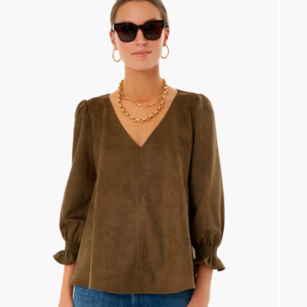 Tuckernuck brown V-Neck faux suede Blouse